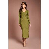 Coast Women's Long Sleeve Twist Front Bandage Midi Dress in Olive | Size: 18