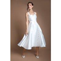 Coast Women's Lisa Tan Twill Volume Belted Midi Wedding Dress in Ivory | Size: 14