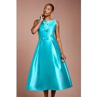 Coast Women's Bow Detail Full Skirt Midi Dress in Teal | Size: 14