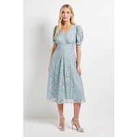 Wallis Women's Petite Lace V Neck Tea Midi Dress in Turquoise | Size: 12