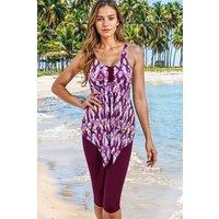 MODISHION Women's Stylish Print Two-Piece Tankini Swimsuit in Purple | Size: Medium
