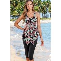 MODISHION Women's Stylish Print Two-Piece Tankini Swimsuit in Red | Size: 2XL