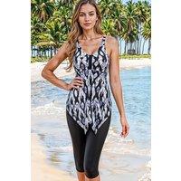 MODISHION Women's Stylish Print Two-Piece Tankini Swimsuit in White | Size: XL