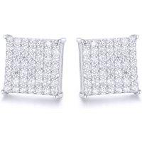 Jewelco London Women's Silver Round CZ Encrusted Square Stage Stud Earrings
