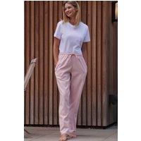 British Boxers Women's Powder Pink 'Herringbone' Brushed Cotton Pyjama Trousers in Light Pink | Size: 2XL