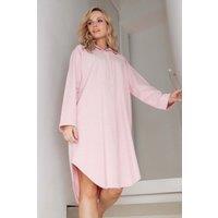 British Boxers Women's Powder Pink 'Herringbone' Brushed Cotton Nightshirt in Light Pink | Size: Small