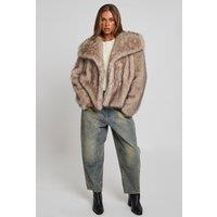 Urban Bliss Women's Tipped Faux Fur Jacket in Taupe | Size: 14
