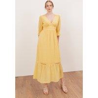 Lovedrobe Women's Gingham V Neck Midaxi Dress in Yellow | Size: 14