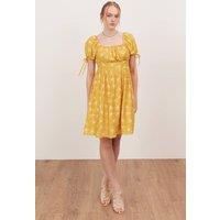 Lovedrobe Women's Elasticated Square Neck Short Sleeve Mini Dress in Yellow | Size: 12