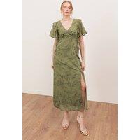 Lovedrobe Women's Angel Sleeve V Neck Midaxi Dress in Green | Size: 8