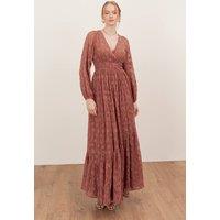 Lovedrobe Women's Floral Burnout Asymmetric Split Hem Tie Back Maxi Dress in Terracotta | Size: 10