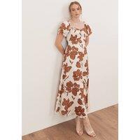 Lovedrobe Women's Floral Short Sleeve Sweetheart Neck Midaxi Dress in Nude | Size: 18