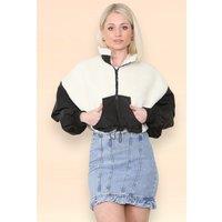 ELAINA FASHION Women's Windbreaker Jacket with Borg Contrast in Black | Size: 12