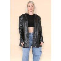 ELAINA FASHION Women's PU Faux Leather Oversized Blazer in Black | Size: Medium