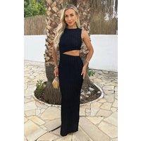 AX Paris Women's Black Textured Side Waist Cut Out Midi Dress | Size: 6