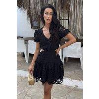 AX Paris Women's Black Crochet Overlay Cut Out Tiered Mini Dress | Size: 16