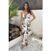 AX Paris Women's Cream Floral Print Strappy Knot Detail Mesh Midi Dress | Size: 10