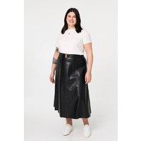 Izabel Curve Women's Curve Faux Leather Belted Midi Skirt in Black | Size: 20