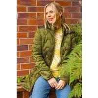 Roman Women's Wave Quilted Puffer Hooded Coat in Khaki | Size: 18