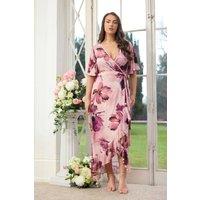 Yours Women's Floral Wrap Dress in Pink | Size: 26-28