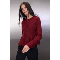 WOVCOR Women's Button Through Peplum Hem Long Sleeve Knit Cardigan in Burgundy | Size: Medium