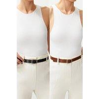 WOVCOR Women's Double Pack Square Buckle Slim Women's Belt Set