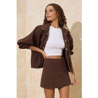 WOVCOR Women's High Waist Skort with Overlap Front Detail in Brown | Size: 4