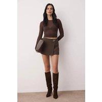 WOVCOR Women's High Waist Wrap Front Tailored Mini Skort in Brown | Size: 8