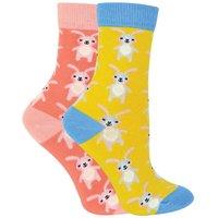 Miss Sparrow Girl's 2 Pack Animal Pattern Soft Breathable Bamboo Socks in Bright Yellow | Size: 4-6 Years