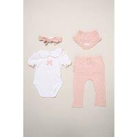 Rock a Bye Baby Girl's 4-Piece Bow Print Baby Outfit Set in Pink | Size: 6-9 m