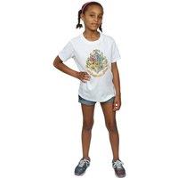 Harry Potter Girl's Hogwarts Crest Cotton T-Shirt in White | Size: 7-8 Years