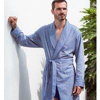 British Boxers Men's 'Garrison' Herringbone Cotton Twill Dressing Gown in Mid Blue | Size: XL