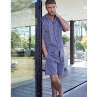 British Boxers Men's "Winchester" Stripe Crisp Cotton Short Pyjama Set in Mid Blue | Size: XL