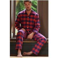 British Boxers Men's "Dumbarton" Tartan Brushed Cotton Pyjama Set in Red | Size: 2XL
