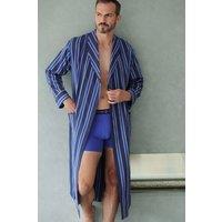 British Boxers Men's "Royal Regimental" Satin Stripe Cotton Dressing Gown in Dark Blue | Size: Small
