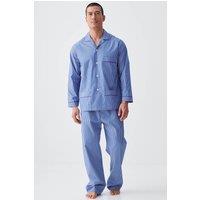British Boxers Men's "Stowe Prussian Blue & White Stripe" Crisp Cotton Pyjama Set in Navy | Size: Small