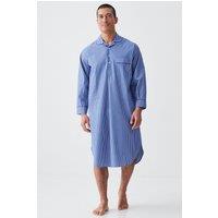 British Boxers Men's "Stowe Prussian Blue & White Stripe" Crisp Cotton Nightshirt in Navy | Size: Small