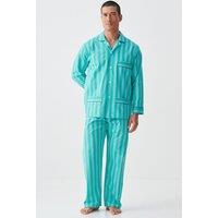 British Boxers Men's "New York Turquoise Stripe" Crisp Cotton Pyjama Set | Size: Medium