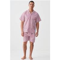 British Boxers Men's "St James Red Pinstripe" Crisp Cotton Short Pyjama Set in Dark Red | Size: XL