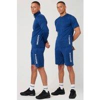 BCouture Men's Gym Shorts, Quarter-Zip Top & T-Shirt Set in Navy | Size: Medium