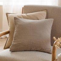 Yard Lark Muslin 100% Cotton Plain Cushion in Light Brown | Size: 45 cm x 45 cm