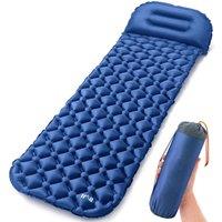Trail Outdoor Leisure Lightweight Sleeping Mat With Pillow Ultra Light Inflatable Camping Mattress 5.5cm in Blue