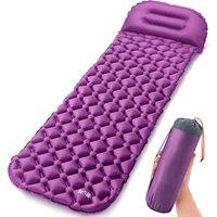Trail Outdoor Leisure Lightweight Sleeping Mat With Pillow Ultra Light Inflatable Camping Mattress 5.5cm in Purple