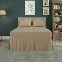 Snug City Fitted Valance Bed Sheet Polycotton Mattress Cover & Frill Easy Care in Beige | Size: Super King
