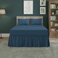 Snug City Fitted Valance Bed Sheet Polycotton Mattress Cover & Frill Easy Care in Mid Blue | Size: King