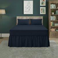 Snug City Fitted Valance Bed Sheet Polycotton Mattress Cover & Frill Easy Care in Navy | Size: King