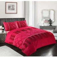 Homes-Linen Luxury Eleanor Pintuck Stripes Duvet Cover Set in Red | Size: King