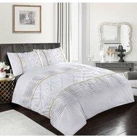 Homes-Linen Luxury Eleanor Pintuck Stripes Duvet Cover Set in White | Size: King