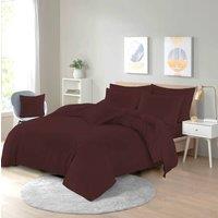 Homes-Linen Plain Dyed Polycotton Duvet Cover Set with Pillowcases in Chocolate | Size: Single