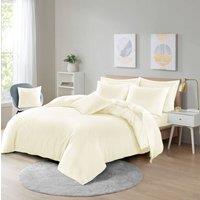 Homes-Linen Plain Dyed Polycotton Duvet Cover Set with Pillowcases in Cream | Size: Single